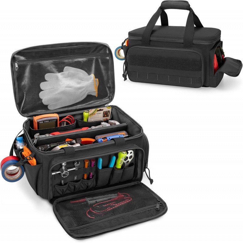 Tool Bag - 14インチヘビーデューティータクティカルツールバッグ、滑り止めベース、多目的ワークオーガナイザー、便利屋、大工、耐久性のあるポータブルツール収納