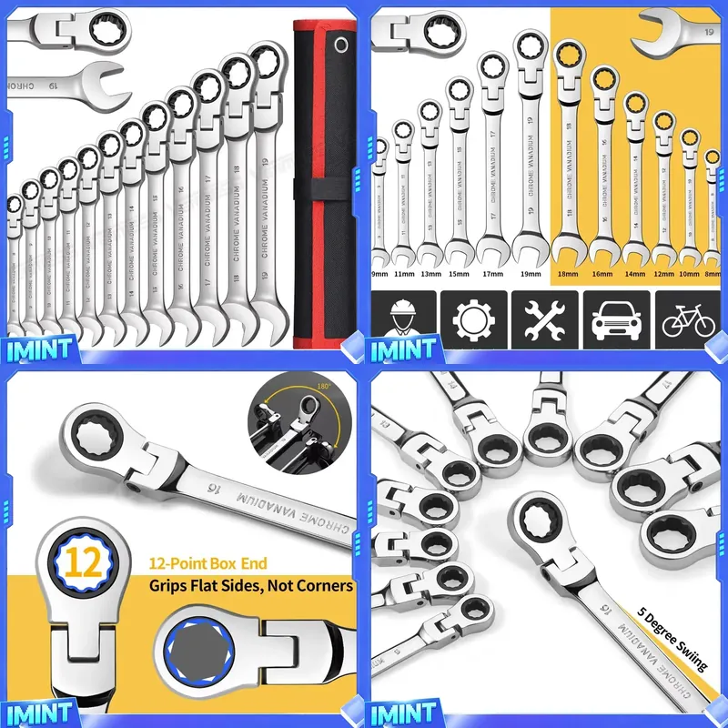 Socket Wrench - フレックスヘッドラチェットレンチセット、コンビネーションエンドスパナキット、クロムバナジウム鋼製ハンドツールソケットキーラチェットレンチ