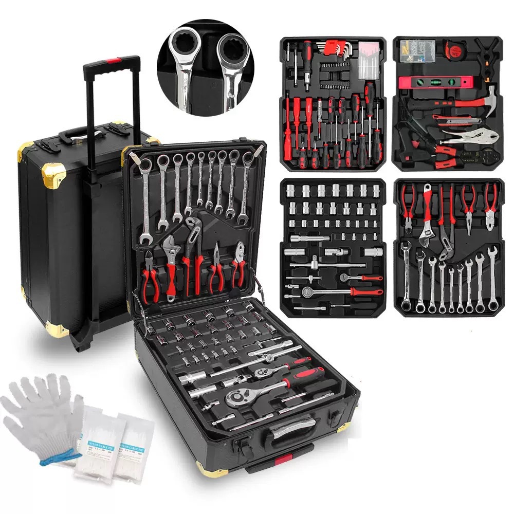 Wrench Set - 399ピース クロムバナジウム鋼製 ハードウェア修理ツールセット 大型両口レンチ付き ブラックツールボックス 自動車修理工場用