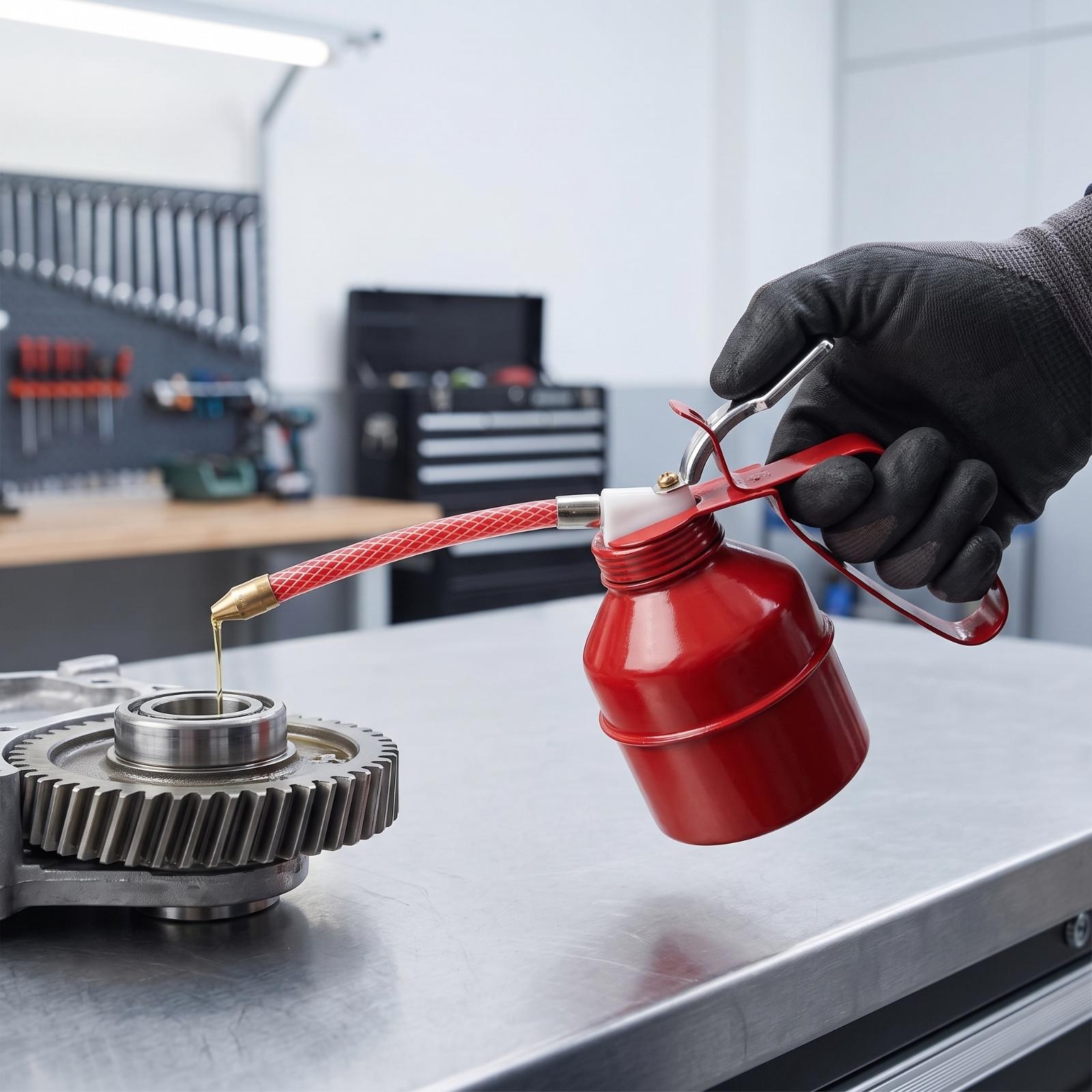 手動ポンプ式オイルディスペンサー。金属製の缶に編み込みホース - Hand Tools In Workshop のレビューと価格