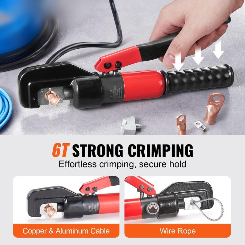 油圧圧着工具、9種類のダイス付き、AWG12-2/0銅および - Pliers のレビューと価格